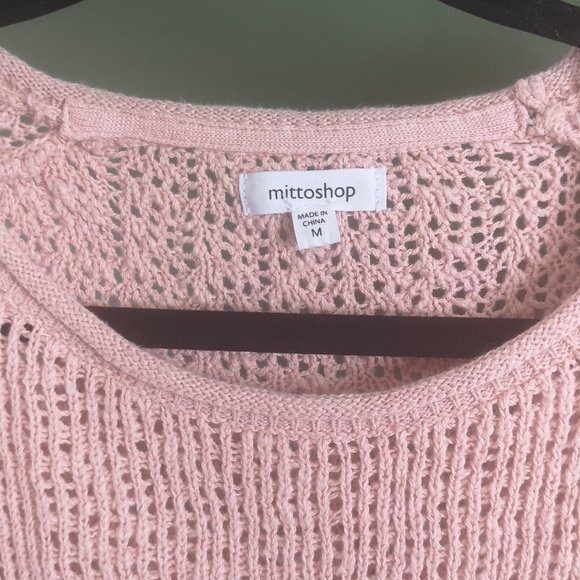 Mittoshop Pink Loose Knit Cotton Rolled Hem Long Sleeve Sweater Sz M Boutique - Picture 5 of 15